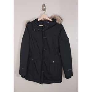 Eddie Bauer Black Down Parka Faux Fur Hood Insulated Winter Coat Women's Size S